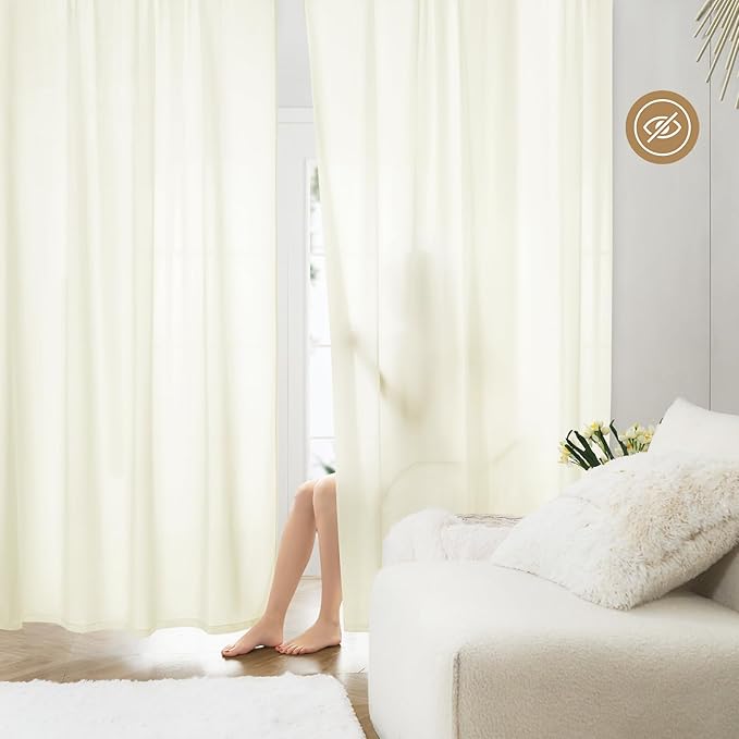 HOMEIDEAS Non-See-Through Cream Yellow Privacy Sheer Curtains, 52 X 96 Inches by HOMEIDEAS