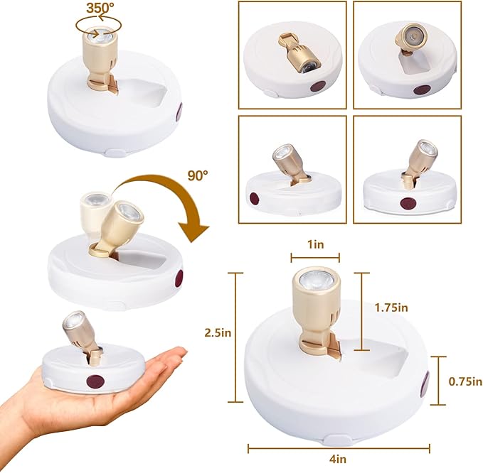 Battery Operated Spotlights, Cordless Picture Light, Dimmable Accent Lighting, Wireless LED Puck Lights, Stick on Lights with Remote for Plant Photo Painting Art Dartboard Portrait