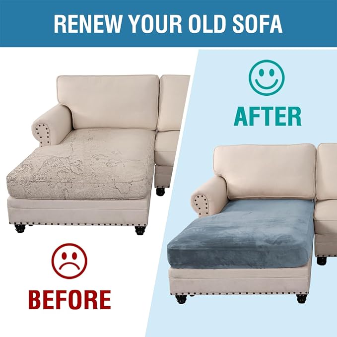 H.VERSAILTEX Velvet Stretch Individual Chaise Cover Sectional Couch Covers for L Shaped Sofa Both Left/Right Furniture Protector Seat Cushion Sofa Cover (1 Piece Chaise Cover, Stone Blue)