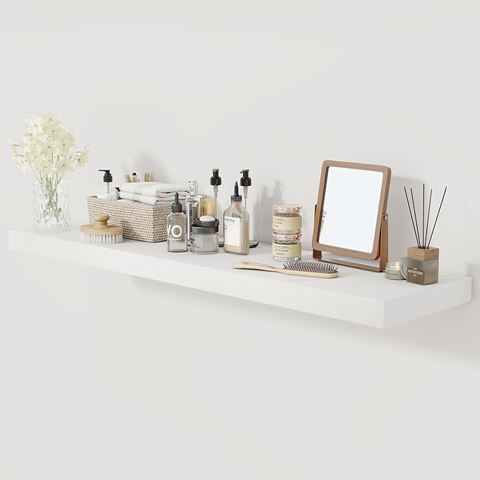 White Floating Shelves 48 Inch Long, 12 Inch Deep Floating Shelves for Wall, 48 x 12 Large Wall Shelves for Home Storage & Display, 2" Thicked Floating Shelf for Bedroom, Living Room, 1 Pack