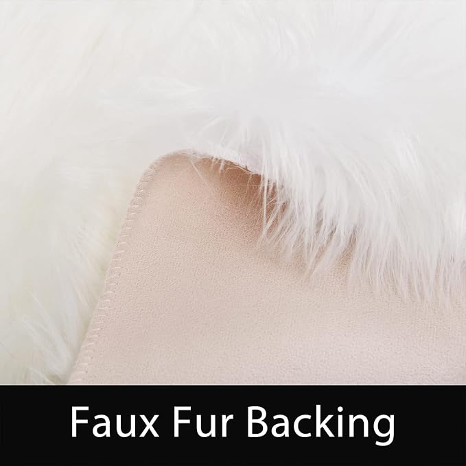 Latepis White Round Rug 3ft Faux Sheepskin Fur Fluffy Circle Rugs - Image 4