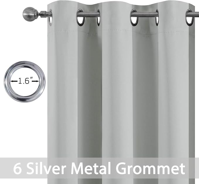 Yakamok Light Grey Blackout Curtains, Thermal Insulated Room Darkening Grommet - Image 3
