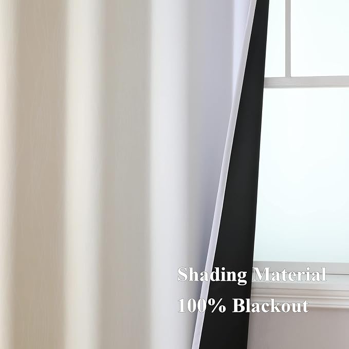 Estelar Textiler Beige and Greyish White Blackout Curtains 102 Inches Long - Image 5