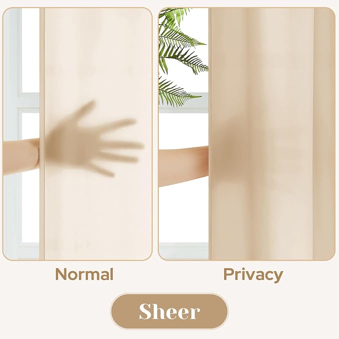 HOMEIDEAS Non-See-Through Beige Privacy Sheer Kitchen Curtains, 30 X 24 Inches - Image 3