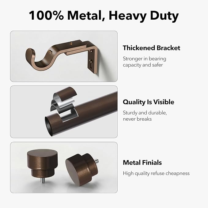 IFELS Heavy Duty Curtain Rods for Windows 28 to 48 Inch, 1 Inch Bronze Window - Image 3