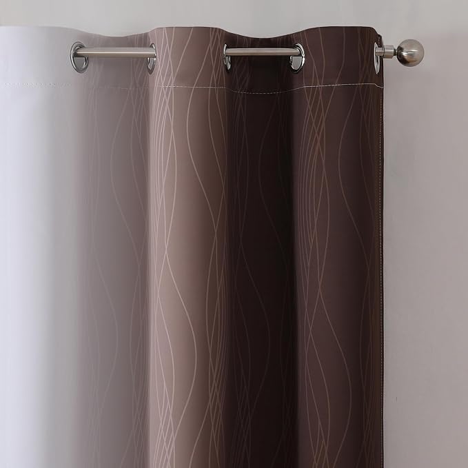 Estelar Textiler Brown and Greyish White Ombre Blackout Curtains 54 Inch Length - Image 4