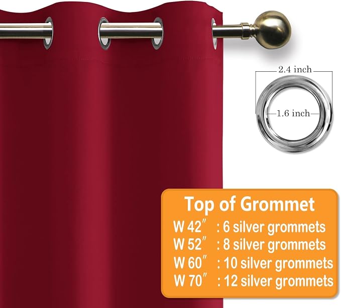 Grommet Blackout Curtains for Bedroom, 60 x 72 Inches Christmas Red | Thermal - Image 5