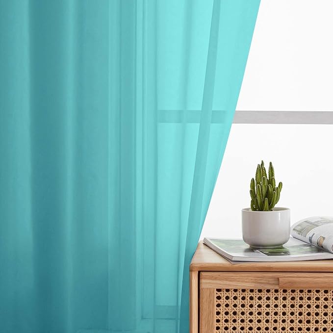 Turquoise Sheer Curtain for Bedroom Living Room 72 Inches Long 2 Panels Set - Image 3