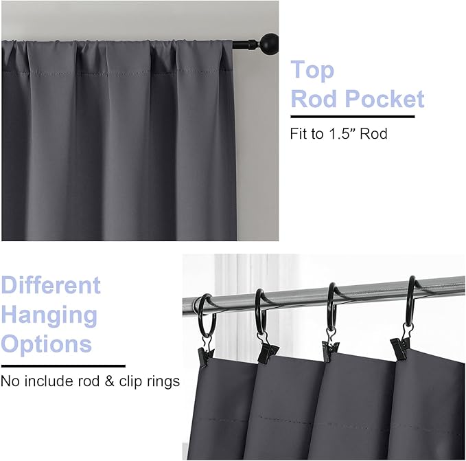 Simplebrand Ava Grey Short 24 Inches Blackout Curtain 2 Panels Set, Half Window - Image 4