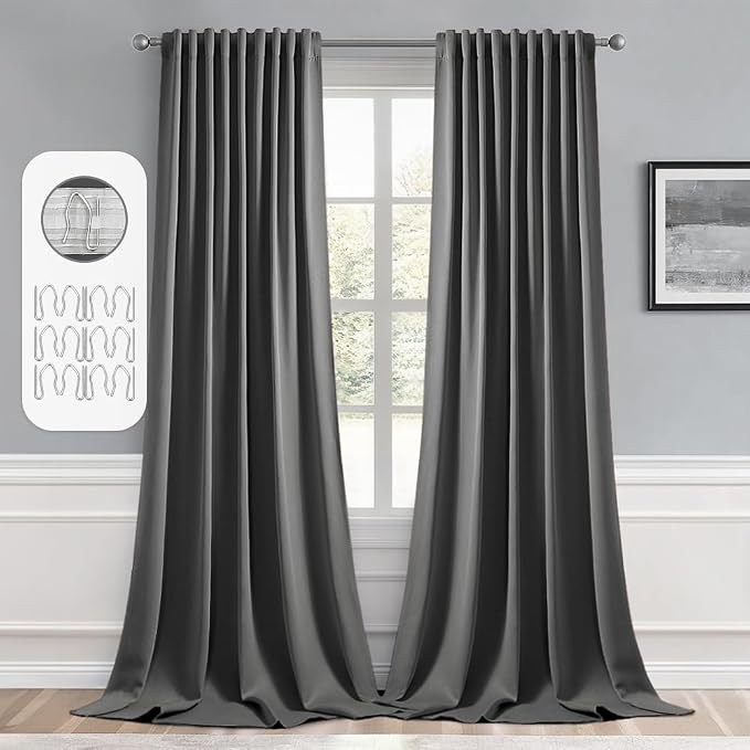 MIULEE Grey Back Tab Blackout Curtains 52x96 Inch Long 2 Panels Set | Rod by MIULEE