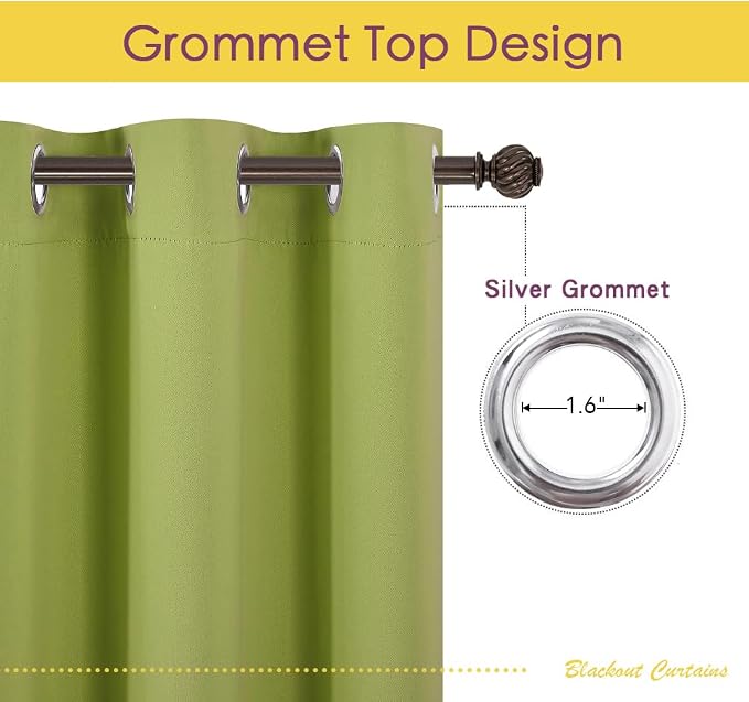 NICETOWN Blackout Curtains for Bedroom, Fresh Green, 42 W by 80 L, Thermal - Image 2