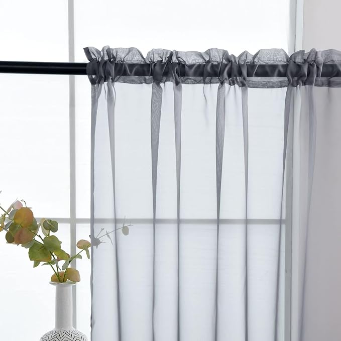 SpaceDresser Grey Sheer Curtains 4 Panels Rod Pocket Semi-Sheer Curtain 84 - Image 5