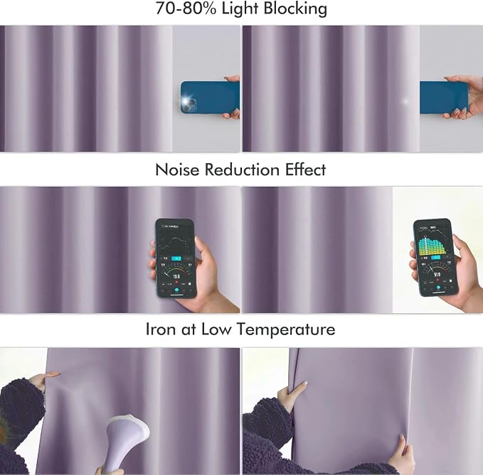 MIULEE Lilac Back Tab Blackout Curtains 52x84 Inch Length 2 Panels Set | Rod - Image 5