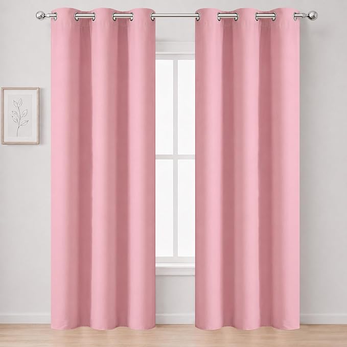 Pink Blackout Curtains 34 x 84 Inch Length/Set of 2 Curtain Panels/Thermal by Lemomo