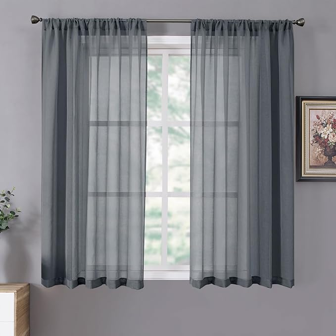 Tollpiz Short Sheer Curtains Living Room Linen Textured Curtain Sheers Light by Tollpiz
