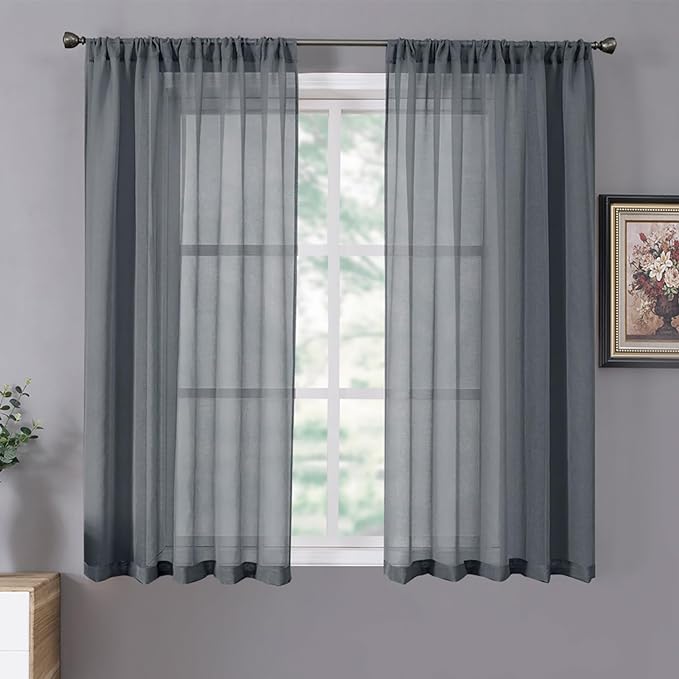 Tollpiz Short Sheer Curtain Living Room Linen Textured Curtains Sheer Light by Tollpiz