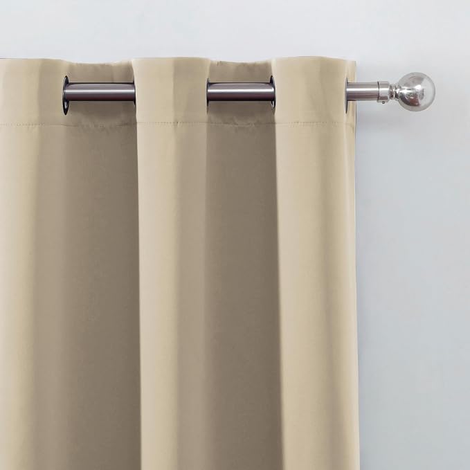 Blackout Curtains 52 x 90 Inch Long Beige Curtains Set of 2 Panels Room - Image 6