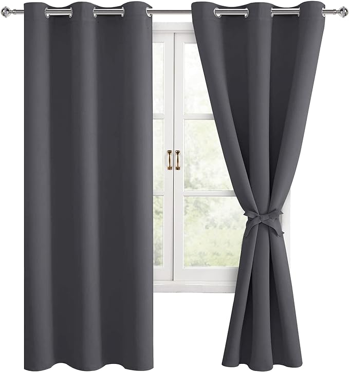 Blackout Curtains for Bedroom, Dark Grey, 38 x 63 Inch, 2 Panels | Thermal by Hiasan