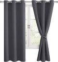Blackout Curtains for Bedroom, Dark Grey, 38 x 72 Inch, 2 Panels | Thermal by Hiasan