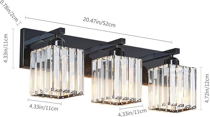 Modern Bathroom Vanity Light 3-Lights Plating Black Crystal Bathroom Wall Light Vanity Light Fixtures