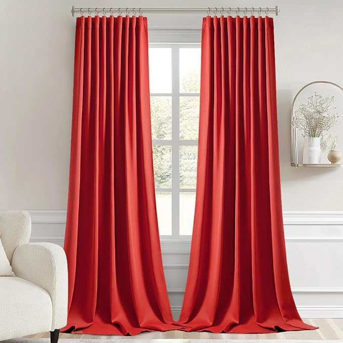 MIULEE Christmas Red Back Tab Blackout Curtains 52x108 Inch Long 2 Panels | Rod - Image 9