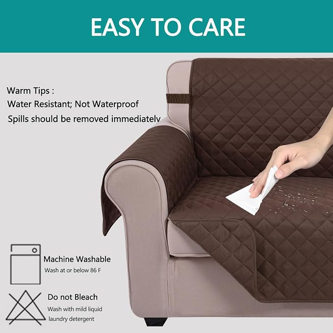 U-NICE HOME 4 Seater Sofa Cover 91''Large Couch Cover, Chocolate | Washable - Image 5