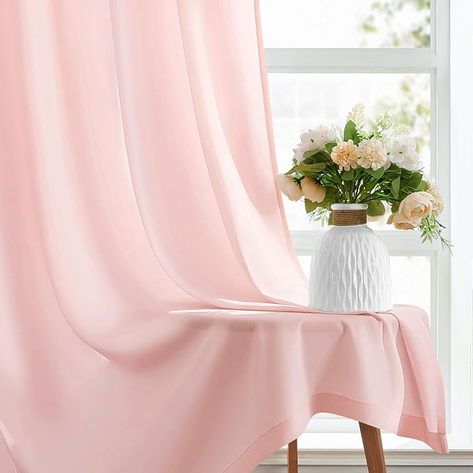 HOMEIDEAS Non-See-Through Blush Pink Privacy Sheer Kitchen Curtains, 30 X 24 - Image 3