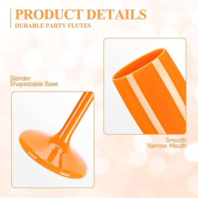 XUWAIDSGN Acrylic Champagne Flutes Toasting Glasses Unbreakable Mimosa Bar Reusable Wine Glasses Vintage Champagne Flutes Stemmed Drinking Cups 5.4 OZ for Christmas Birthday (10, Orange)