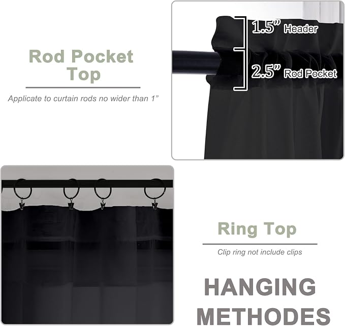 Black Sheer Curtains 68 Inch Length 2 Panels Set - Image 5