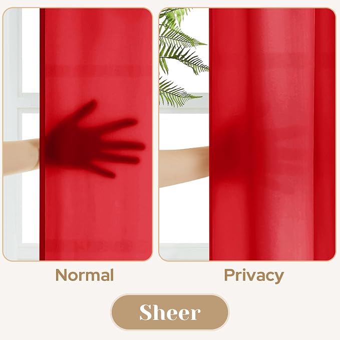 HOMEIDEAS Christmas Non-See-Through Red Privacy Sheer Curtains, 52 X 96 Inches - Image 3