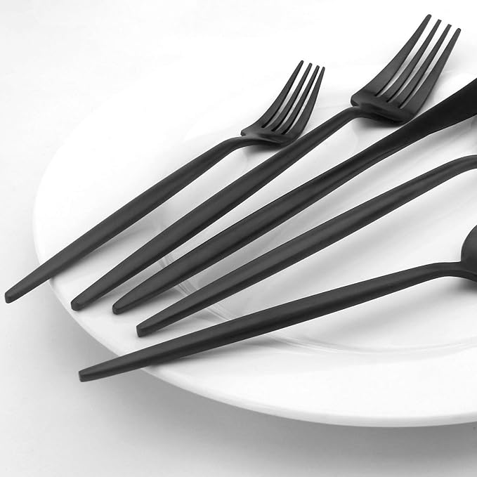 Matte Black Silverware Set, Vanys 20 Piece Stainless Steel Cutlery Flatware Set, Kitchen Utensil Sets for 4, Tableware With Knife Spoons And Forks Set, Satin Finished Polished