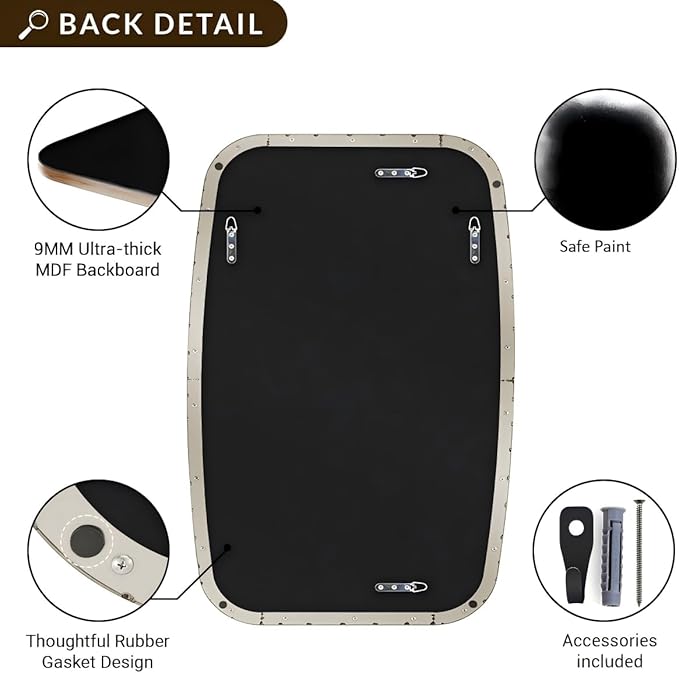 ANDY STAR Brushed Nickel Bathroom Mirror, Large 24x36’’ Brushed Nickel Metal Framed Oblong Wall Mirror, Modern Nickel Oval Vanity Mirror