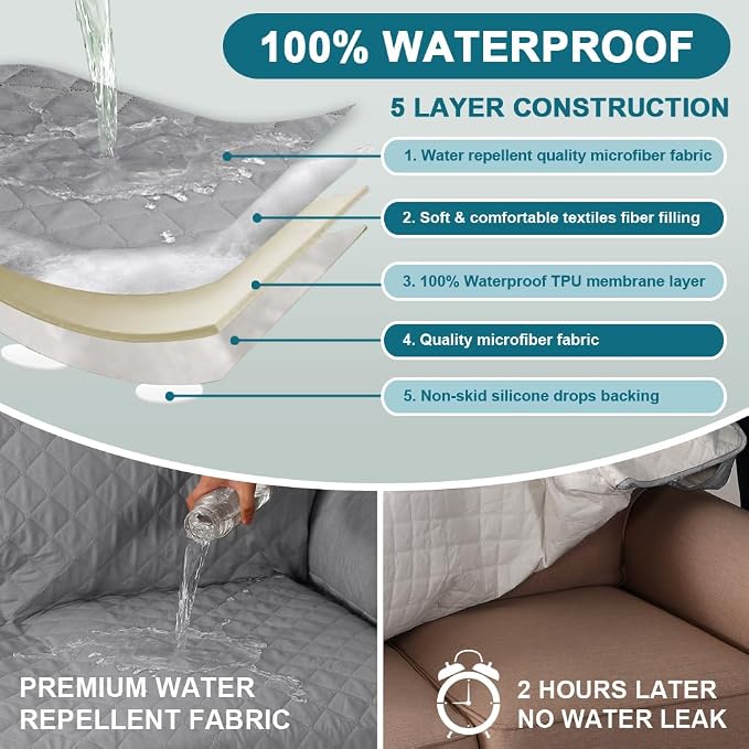 Turquoize 100% Waterproof Sofa Covers Chaise Lounge L Shape Sofa Protector Slip - Image 3
