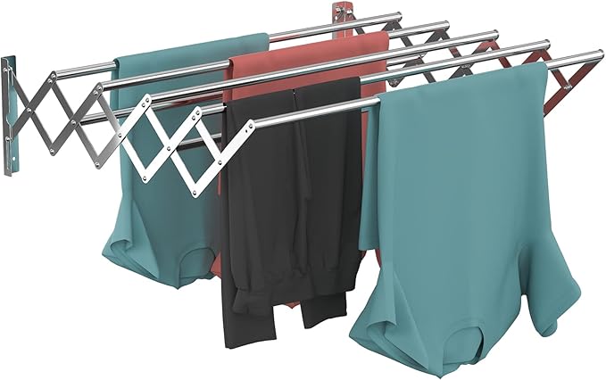 Guevara Wall Mounted Clothes Drying Rack,Stainless Steel Foldable Drying Rack for Laundry Room/Bathroom Tower，Easy to Install 31-inch Rod, 120 lbs Large Capacity- Indoor and Outdoor Use