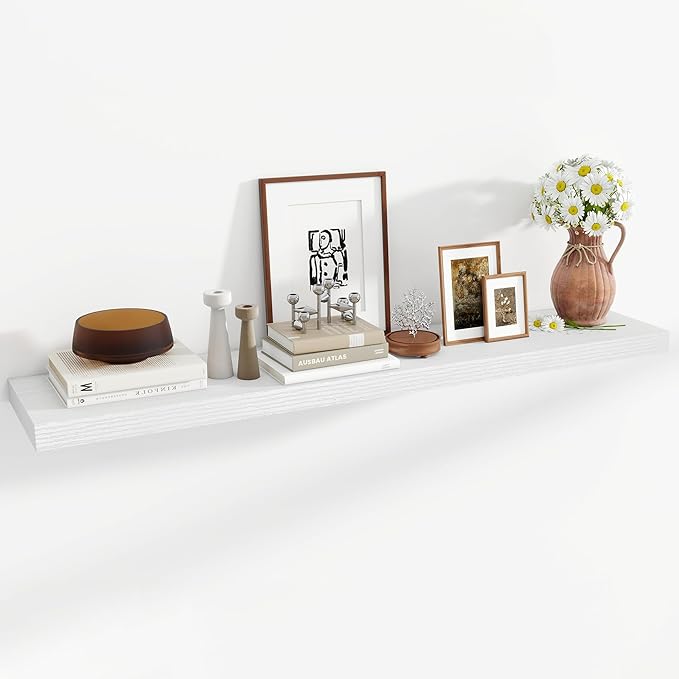 55 Inch Floating Shelves, 12 Inch Deep Floating Shelves for Wall, Floating Shelf with Invisible Brackets, 55 Inch Wide x 12 Inch Deep Wall Shelves for Bathroom, Bedroom, Living Room,1 Pack,White