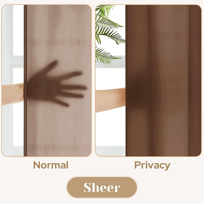HOMEIDEAS Non-See-Through Brown Privacy Sheer Curtains, 52 X 84 Inches Long 2 - Image 3