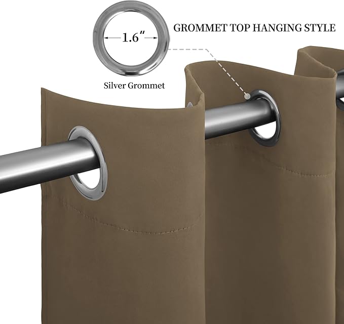 Easy-Going Blackout Curtains for Bedroom, Solid Thermal Insulated Grommet and Noise Reduction Window Drapes, Room Darkening Curtains for Living Room, 2 Panels (52x108 in,Natural)