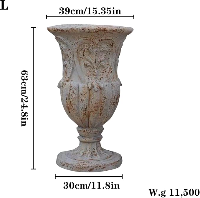 Vintage European Giant Garden Urn Planter, Decorative Cement and Fiber Flower Pot, Make Rust Finished, Wrap Foam Safely Delivered from Local Warehouse (Vintage, Large)