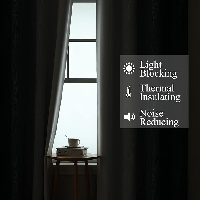 Estelar Textiler Greyish White and Navy Blue Blackout Curtains 96 Inches Long - Image 3