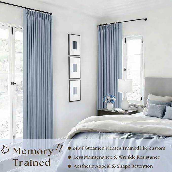 Dusty Blue Linen Black Out 120 Inch Curtains - Image 2