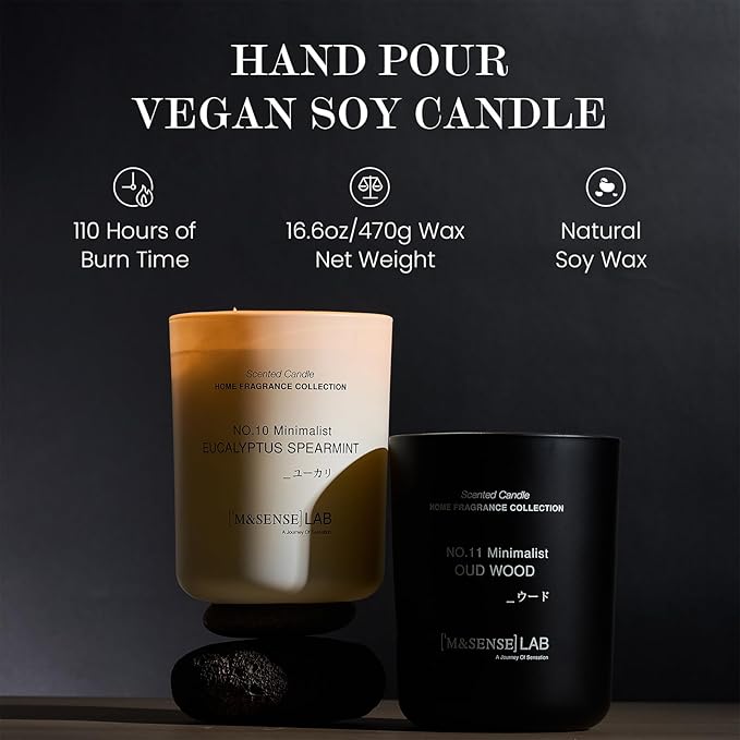 M&SENSE Natural Soy Candle| Oud Wood | 16.6 oz, 95H Burn | Minimalist Scented Candle for Relaxation, Gifting, Home Décor | for Bedroom, Office, Party Large