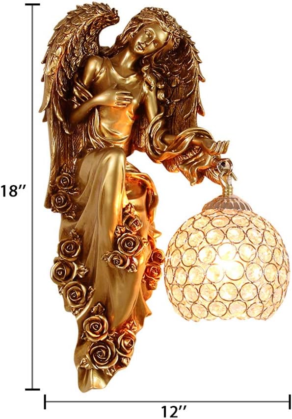 LITFAD Angel Wall Lamp Antique Spherical Sconce Light Decorated Bedside Lamp Clear Crystal 1 Light in Gold LED Wall Light for Bedroom Living Room Hotel - Right