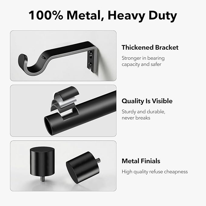 IFELS Heavy Duty Curtain Rods for Windows 48 to 84 Inch, 1 Inch Black Curtain - Image 4