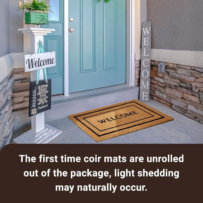 KANKUN Coco Coir Door Mat with Heavy Duty Backing, Welcome Doormat (17" x 30"), Doormat Entrance (Welcome Double)