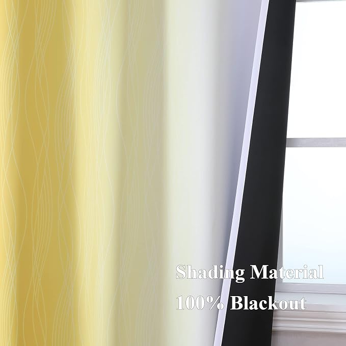 Estelar Textiler Yellow and Grayish White Blackout Curtains 108 Inches Long - Image 5