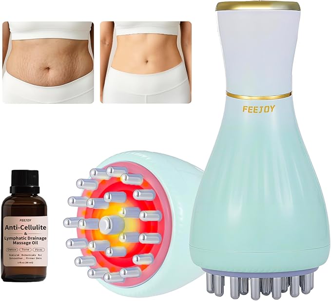 Lymphatic Drainage Massager & Massage Tool with Cellulite Oil, Body Sculpting Machine & Fascia Blaster for Cellulite with Microcurrent, Light, Heat & Vibration, for Legs, Arms & Belly