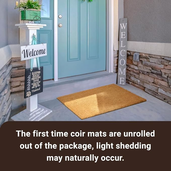 KANKUN Coco Coir Door Mat with Heavy Duty Backing, Welcome Doormat (17" x 30"), Doormat Entrance Anti Shedding (Plain - 2Pack)