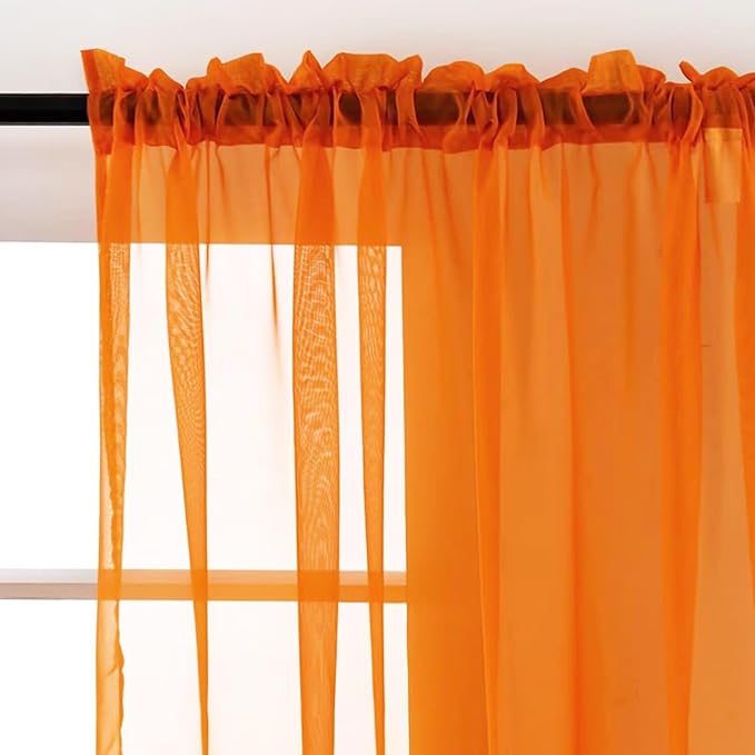 SpaceDresser Orange Sheer Curtains 4 Panels Rod Pocket Semi-Sheer Curtain 45 - Image 3