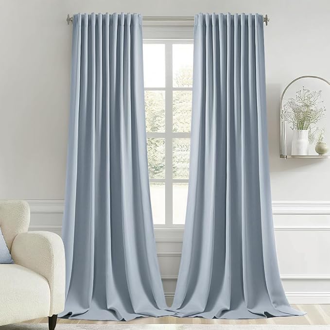 MIULEE Light Blue Back Tab Blackout Curtains 52x96 Inch Long 2 Panels Set | Rod by MIULEE