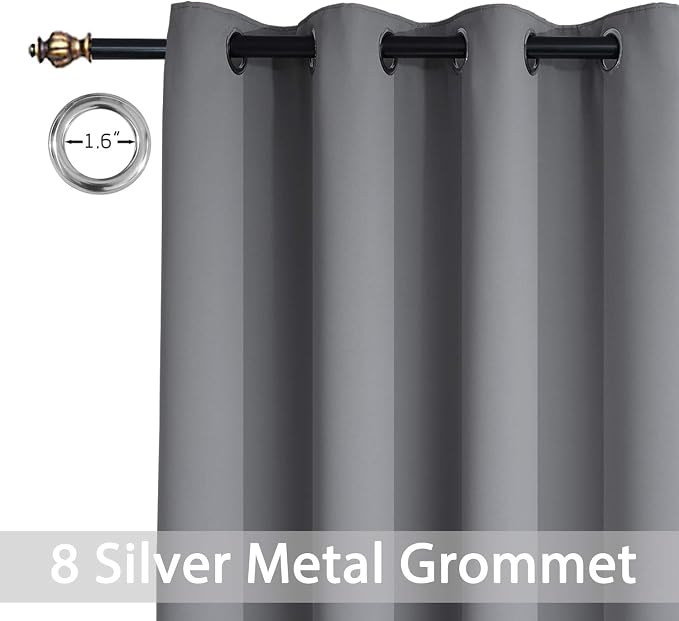 Yakamok Room Darkening Curtains Thermal Insulated Gray Blackout Curtain Panels - Image 4
